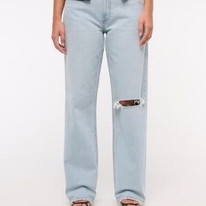 Abercrombie Curve Love Low Rise Baggy Jean in Light Destroy